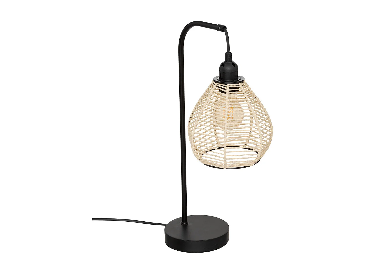 Lampe à poser en métal Noir et abat-jour corde H 47.5 cm