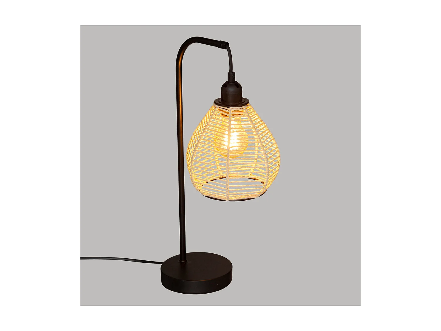 Lampe à poser en métal Noir et abat-jour corde H 47.5 cm