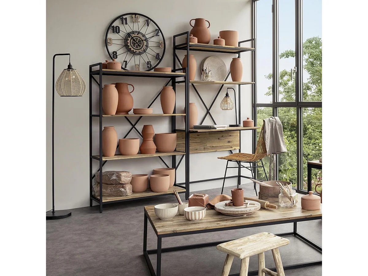 Lampe à poser en métal Noir et abat-jour corde H 47.5 cm