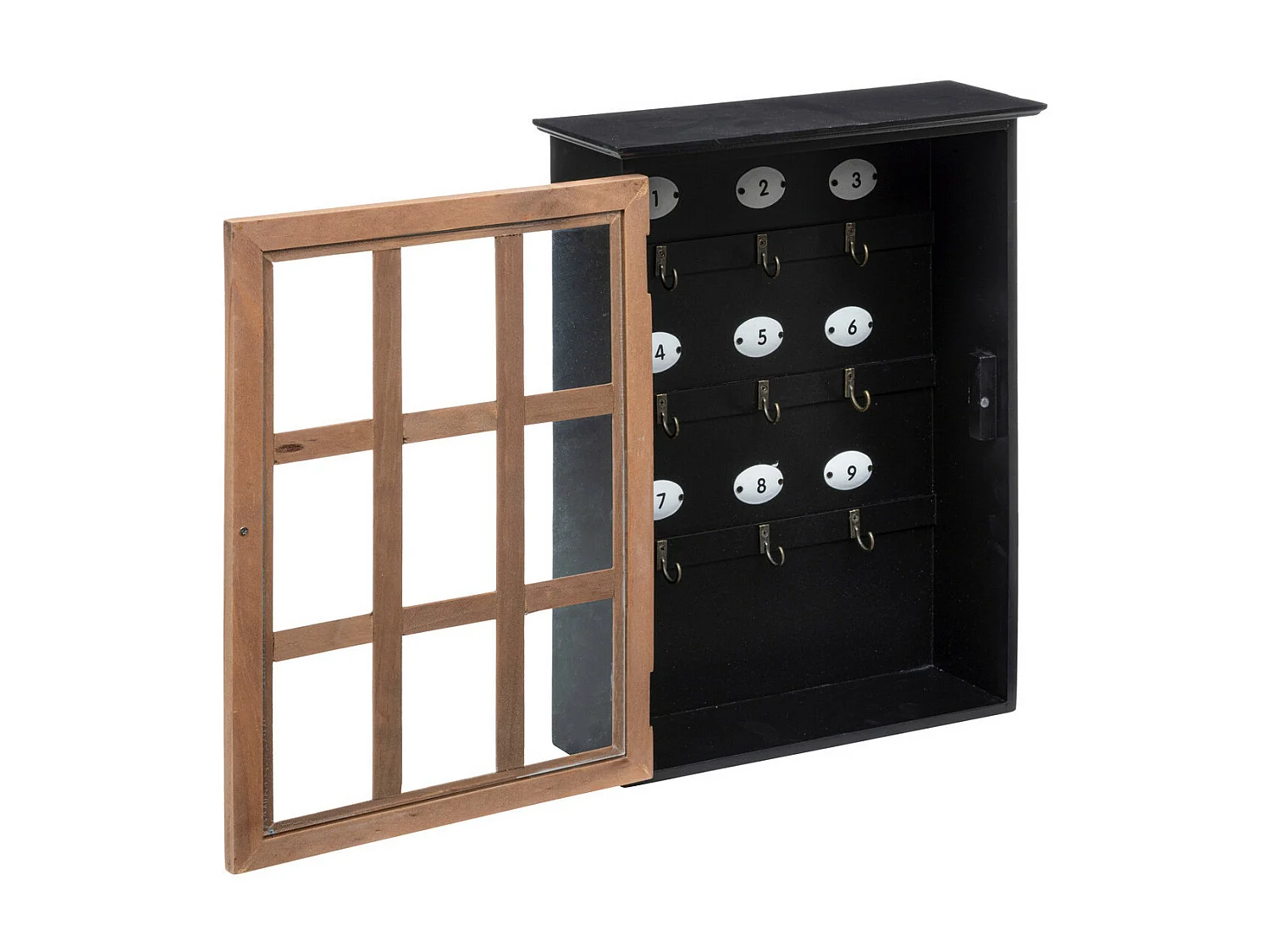 Boîte à clés en Bois 9 crochets et Porte vitrée 30 x 40 cm