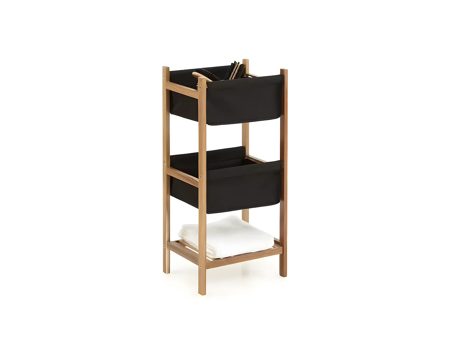 Etagère de rangement 3 niveaux en Bois et Tissu Noir H 73.2 cm