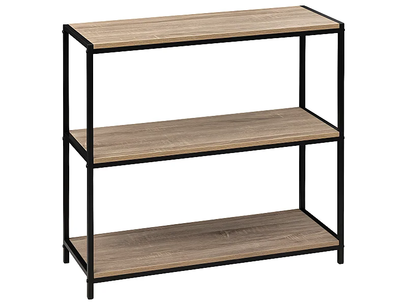 Meuble Console 3 niveaux  Effet chêne naturel et Métal noir H 80 cm