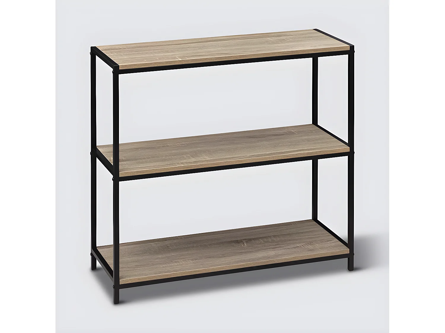 Meuble Console 3 niveaux  Effet chêne naturel et Métal noir H 80 cm