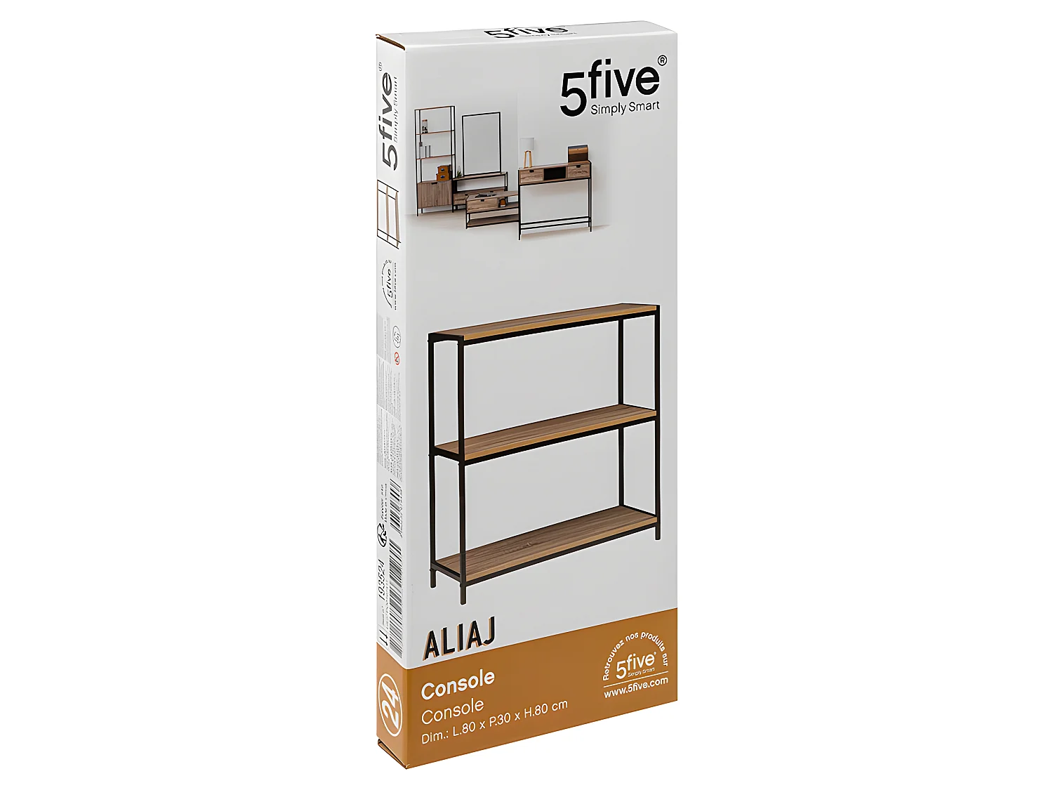 Meuble Console 3 niveaux  Effet chêne naturel et Métal noir H 80 cm