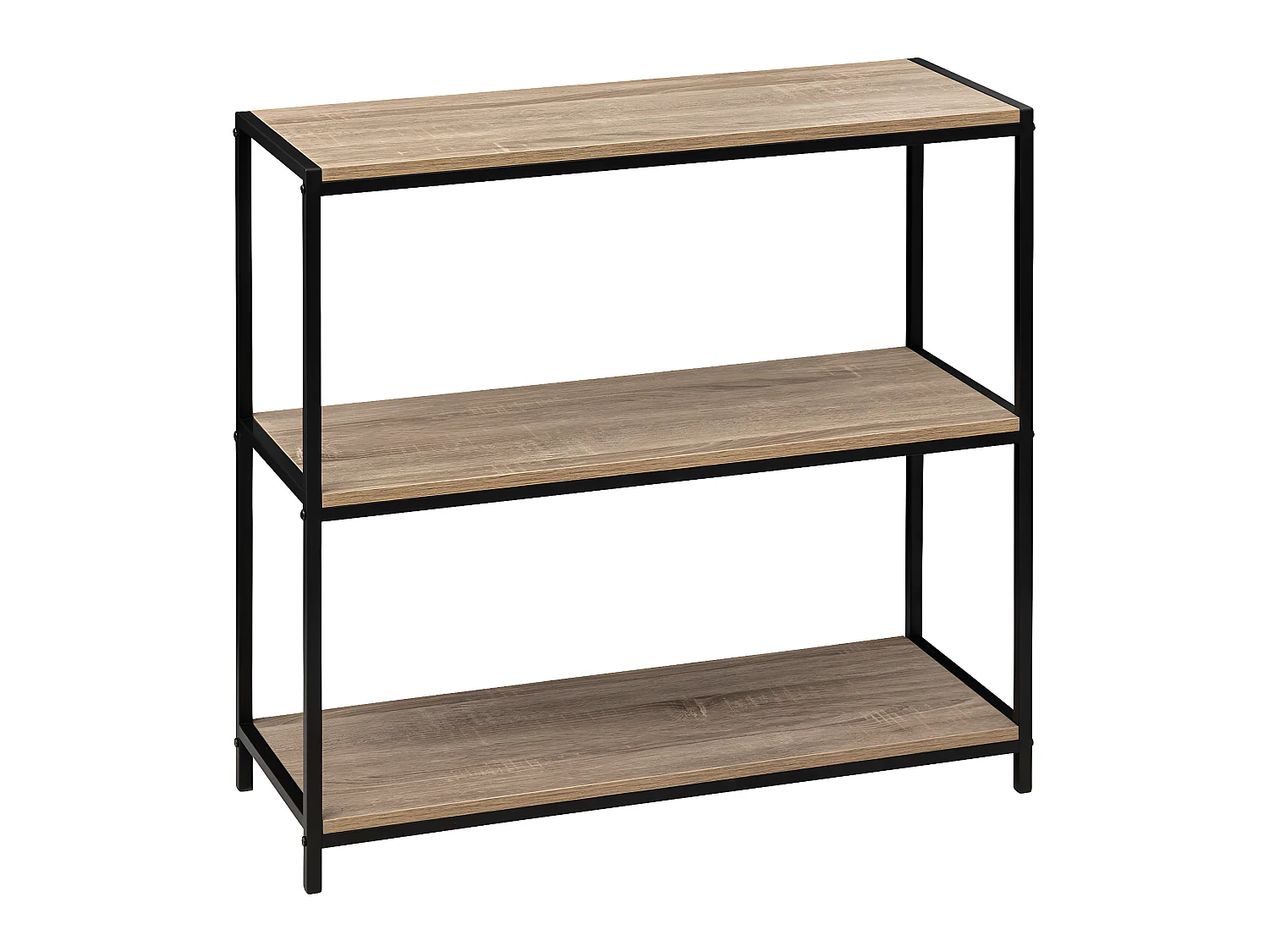 Meuble Console 3 niveaux  Effet chêne naturel et Métal noir H 80 cm
