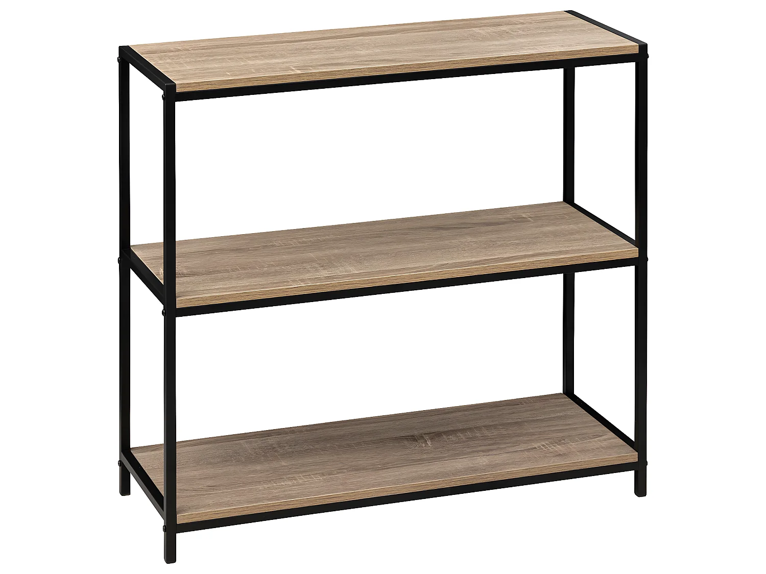 Meuble Console 3 niveaux  Effet chêne naturel et Métal noir H 80 cm