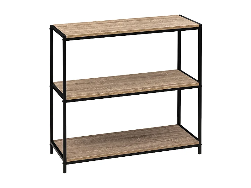 Meuble Console 3 niveaux  Effet chêne naturel et Métal noir H 80 cm