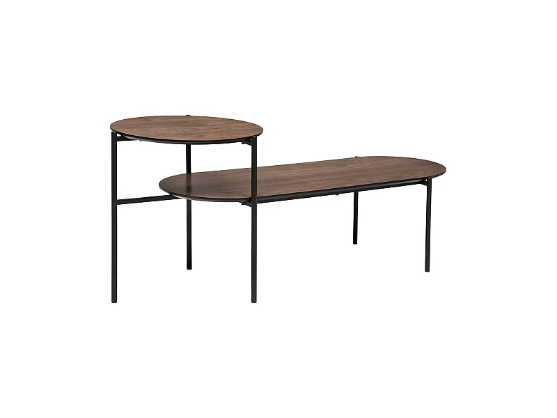 Table basse 2 niveaux en métal noir et bois 118 x 43 cm