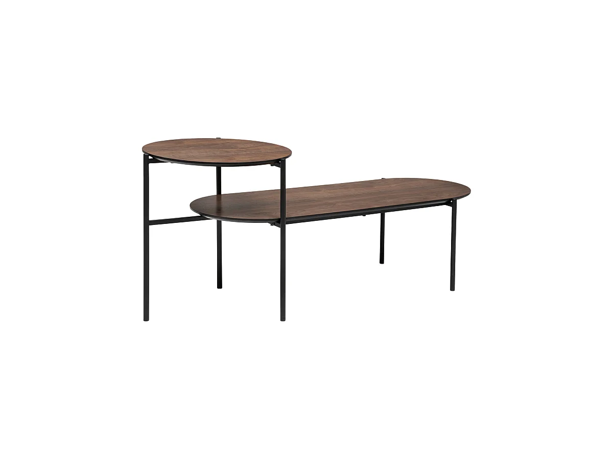 Table basse 2 niveaux en métal noir et bois 118 x 43 cm