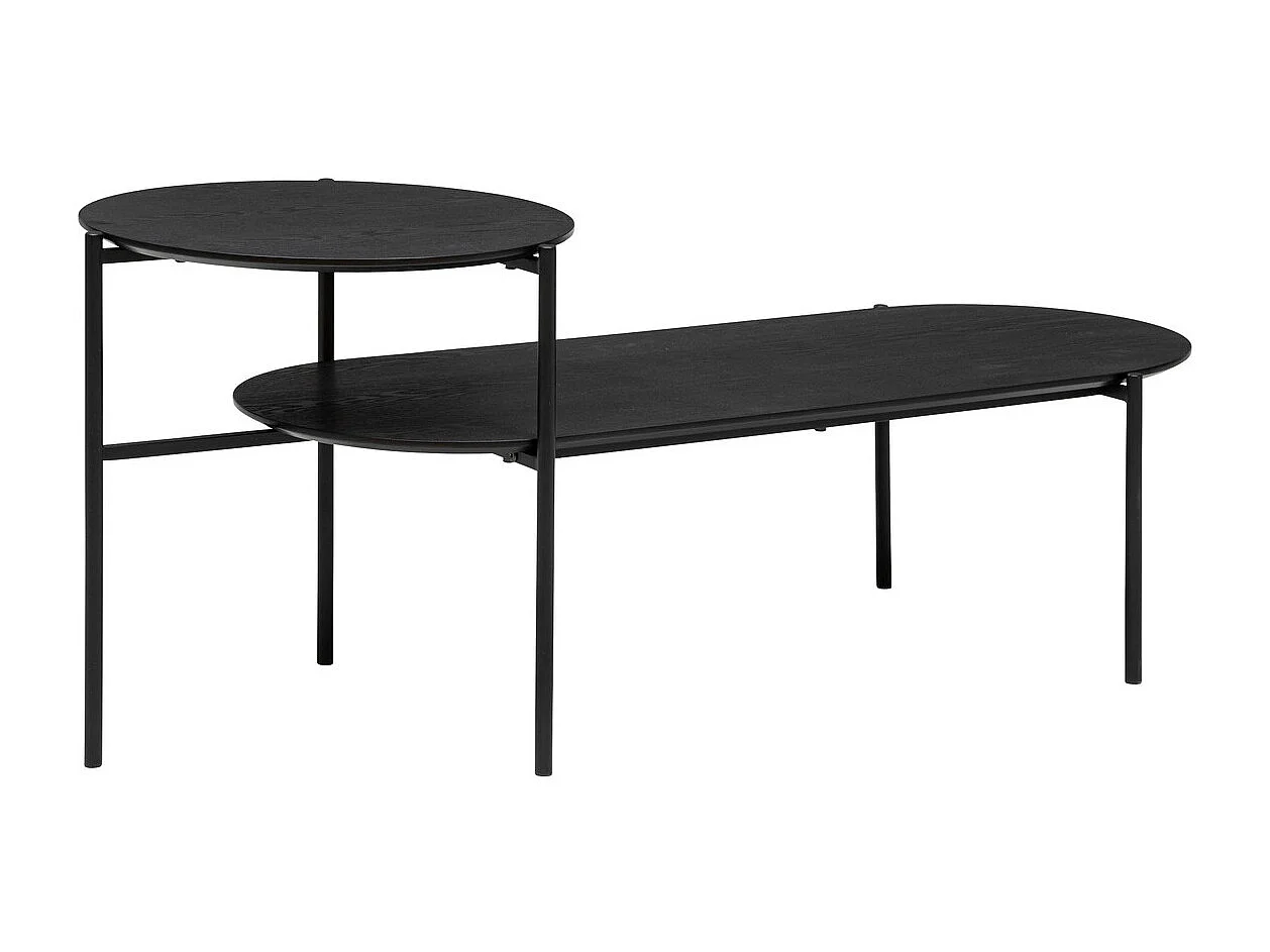 Table basse 2 niveaux en métal et bois noir 118 x 43 cm