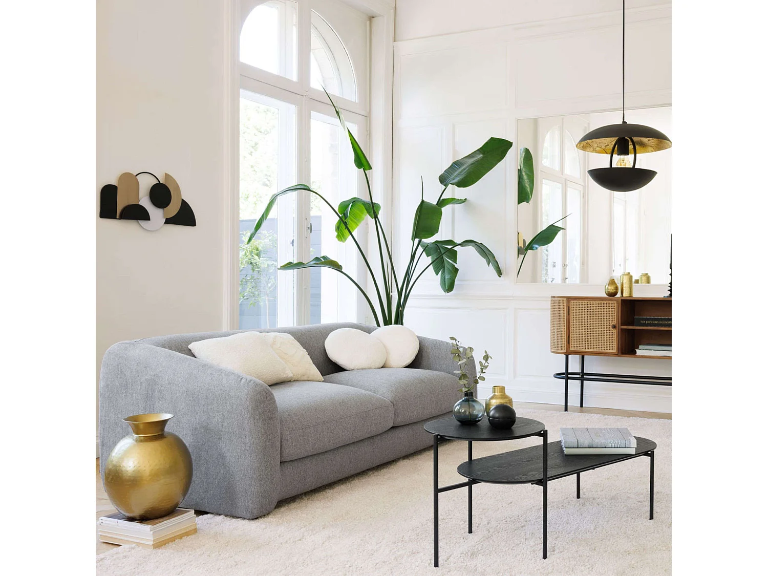 Table basse 2 niveaux en métal et bois noir 118 x 43 cm