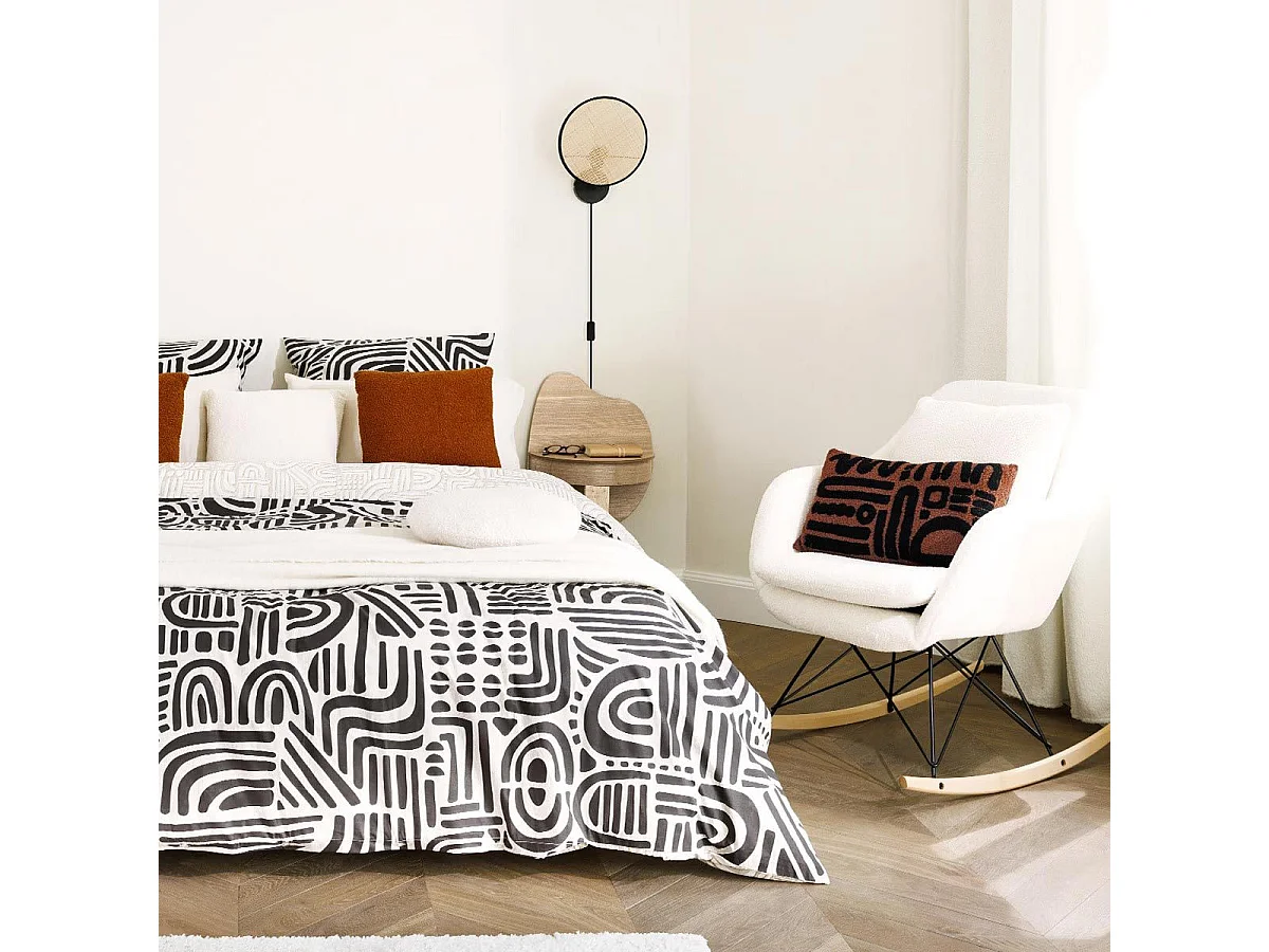 Fauteuil à bascule Rocking-chair en Tissu Blanc à bouclettes