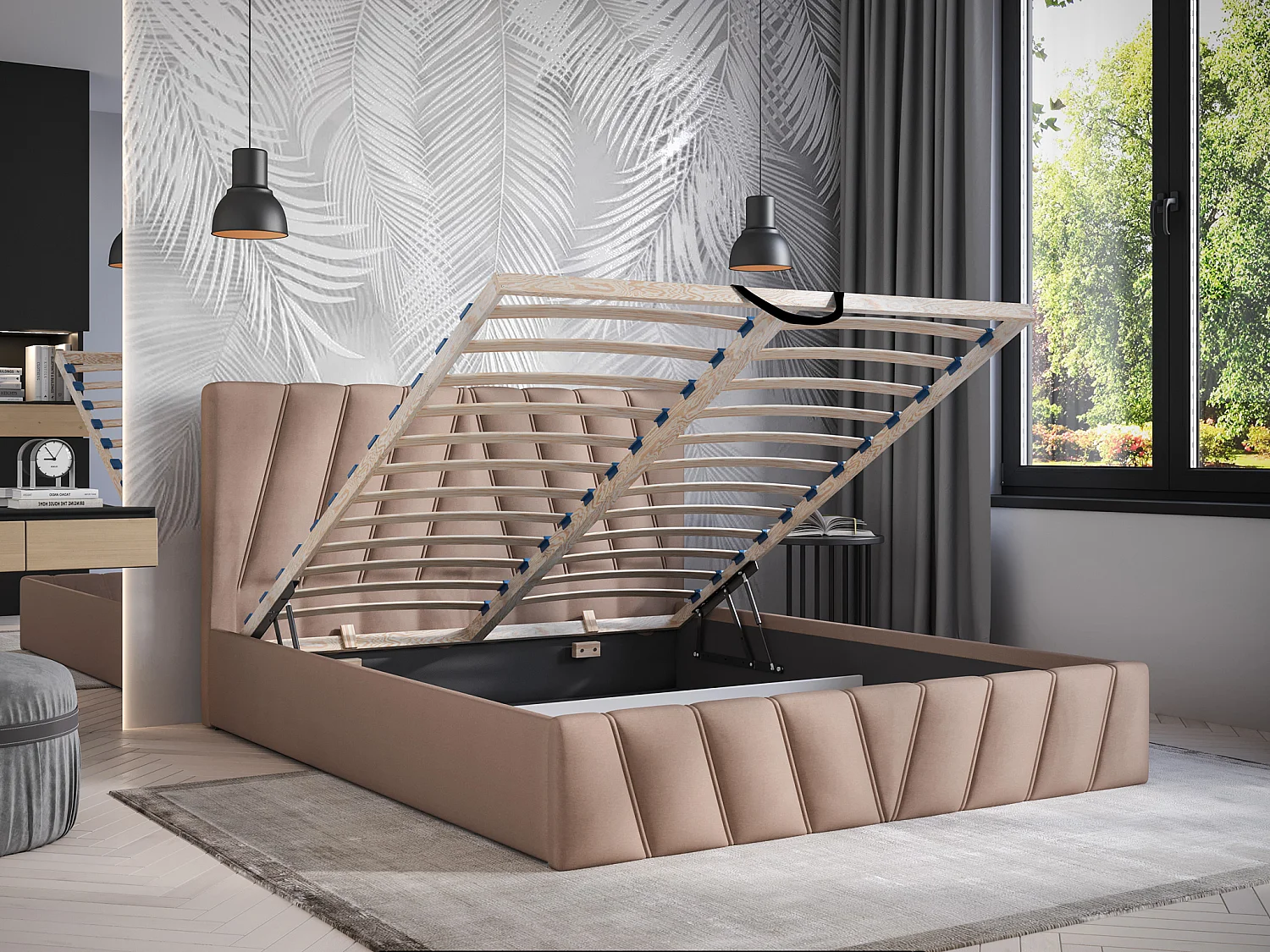 Canapé abatible 160 x 200 cm - Terciopelo - Beige - LIDAMA de Pascal Morabito