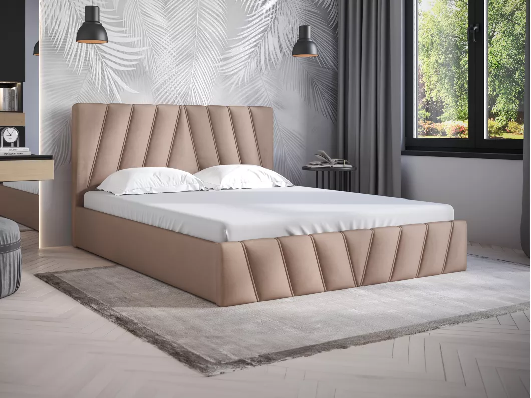 Kauf Unique Bett mit Bettkasten - 160 x 200 cm - Samt - Beige - LIDAMA von Pascal Morabito