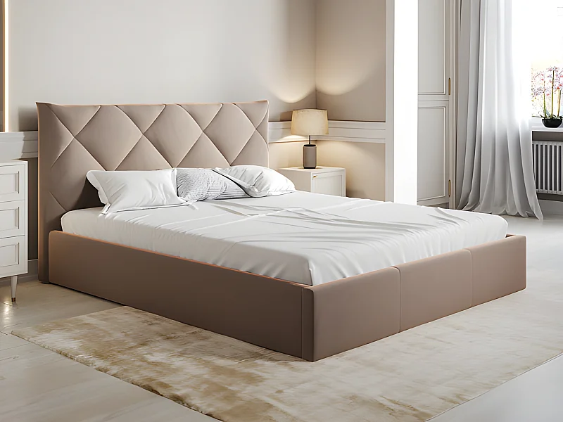Lit coffre 160 x 200 cm - Velours - Beige - STARI de Pascal Morabito