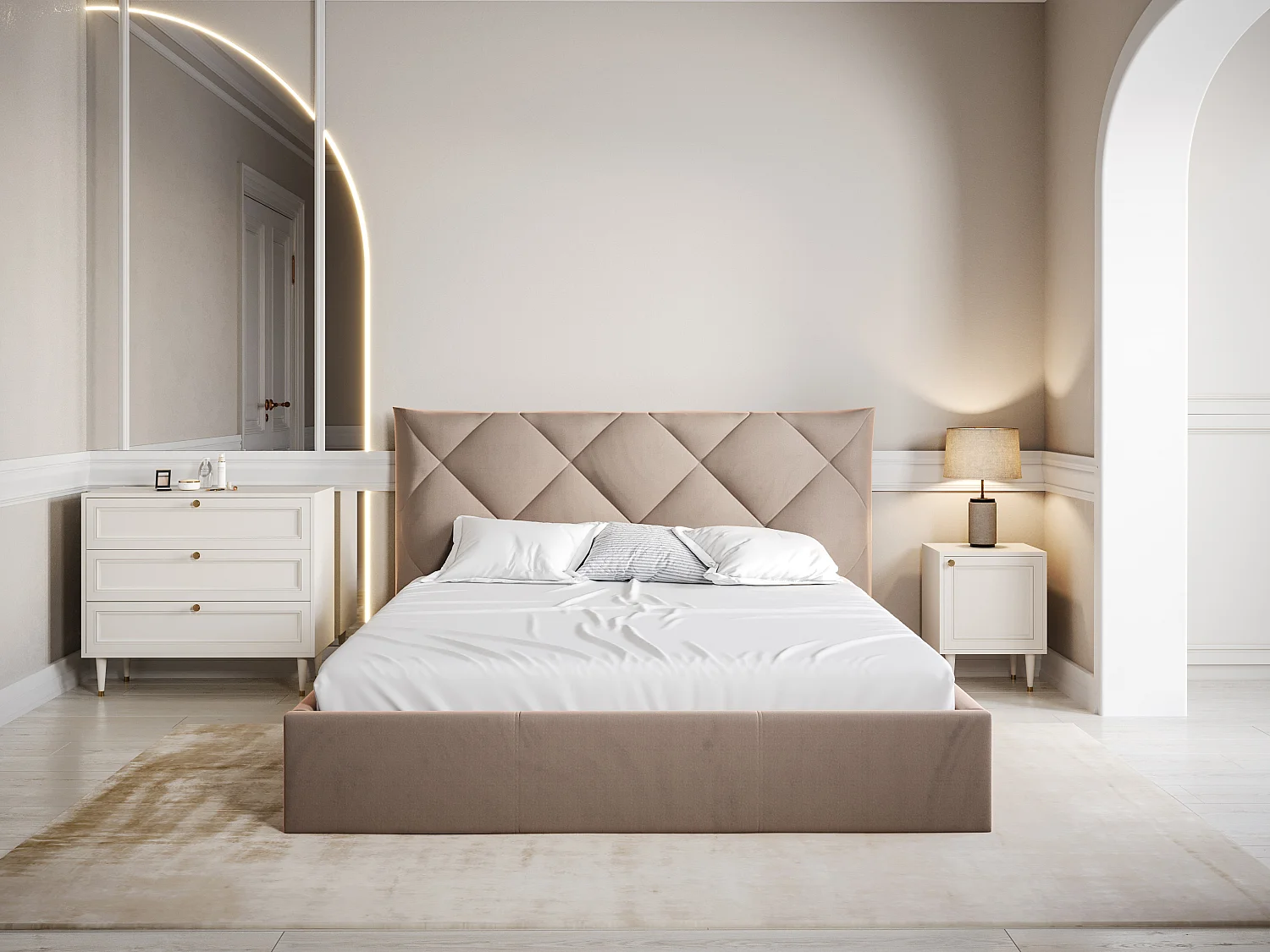 Bed met opbergruimte 160 x 200 cm - Velours - Beige - STARI van Pascal Morabito - van Pascal Morabito