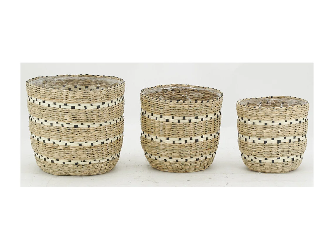 Cache-pots en jonc naturel et noir (lot de 3)