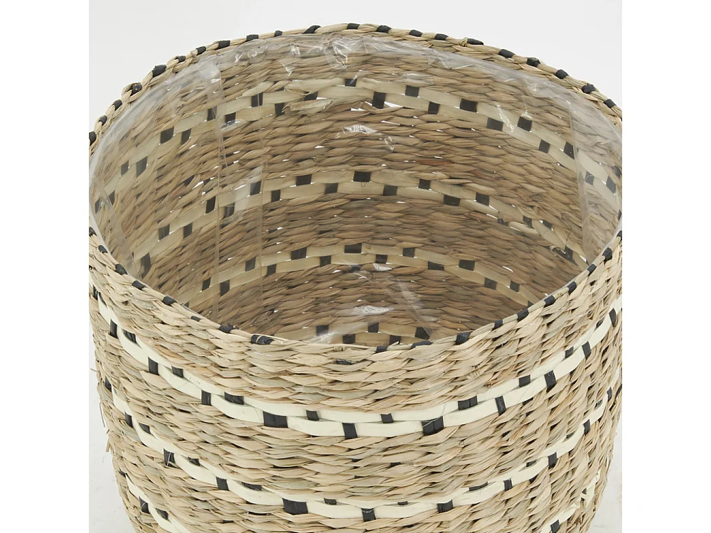 Cache-pots en jonc naturel et noir (lot de 3)