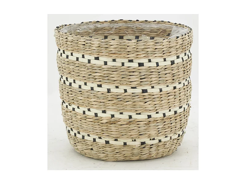 Cache-pots en jonc naturel et noir (lot de 3)