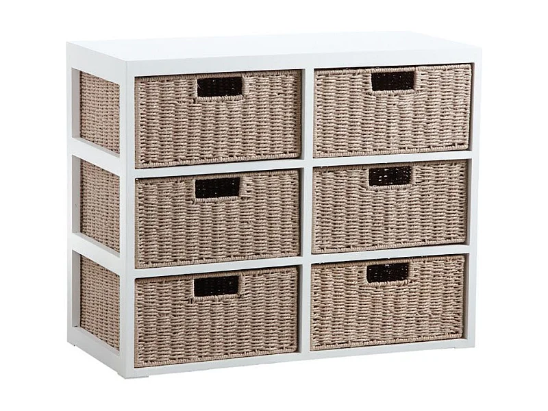 Petit meuble tiroirs en bois et papier cordé 6 tiroirs