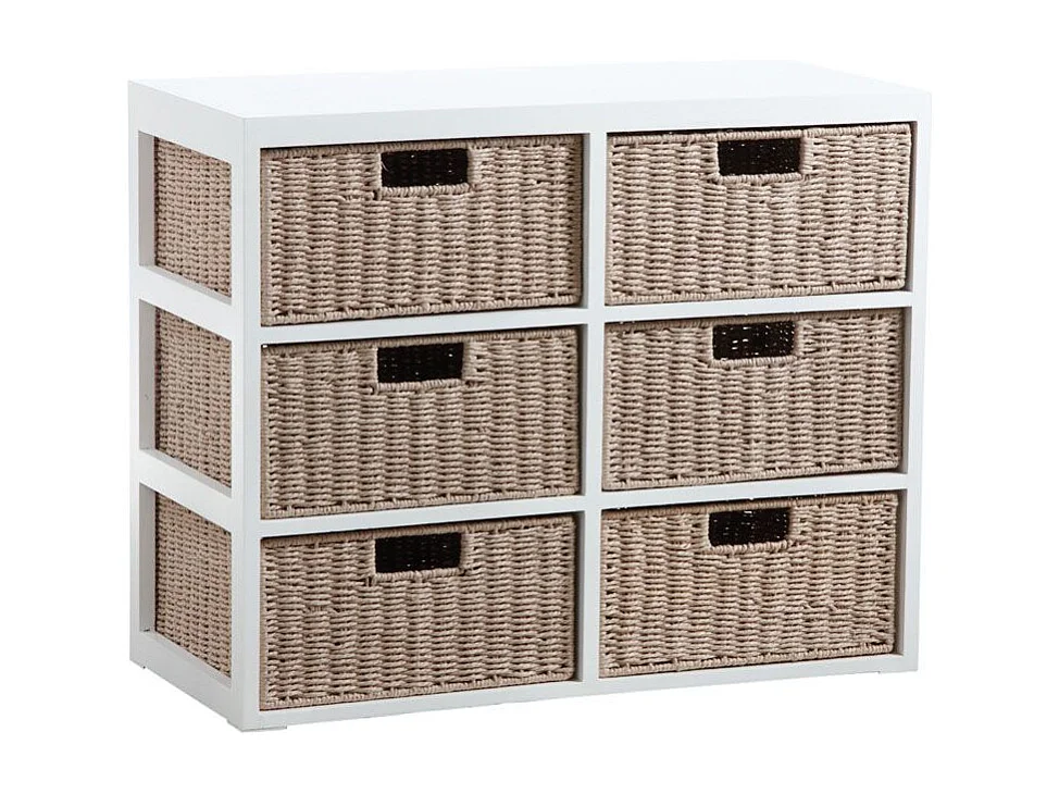 Petit meuble tiroirs en bois et papier cordé 6 tiroirs