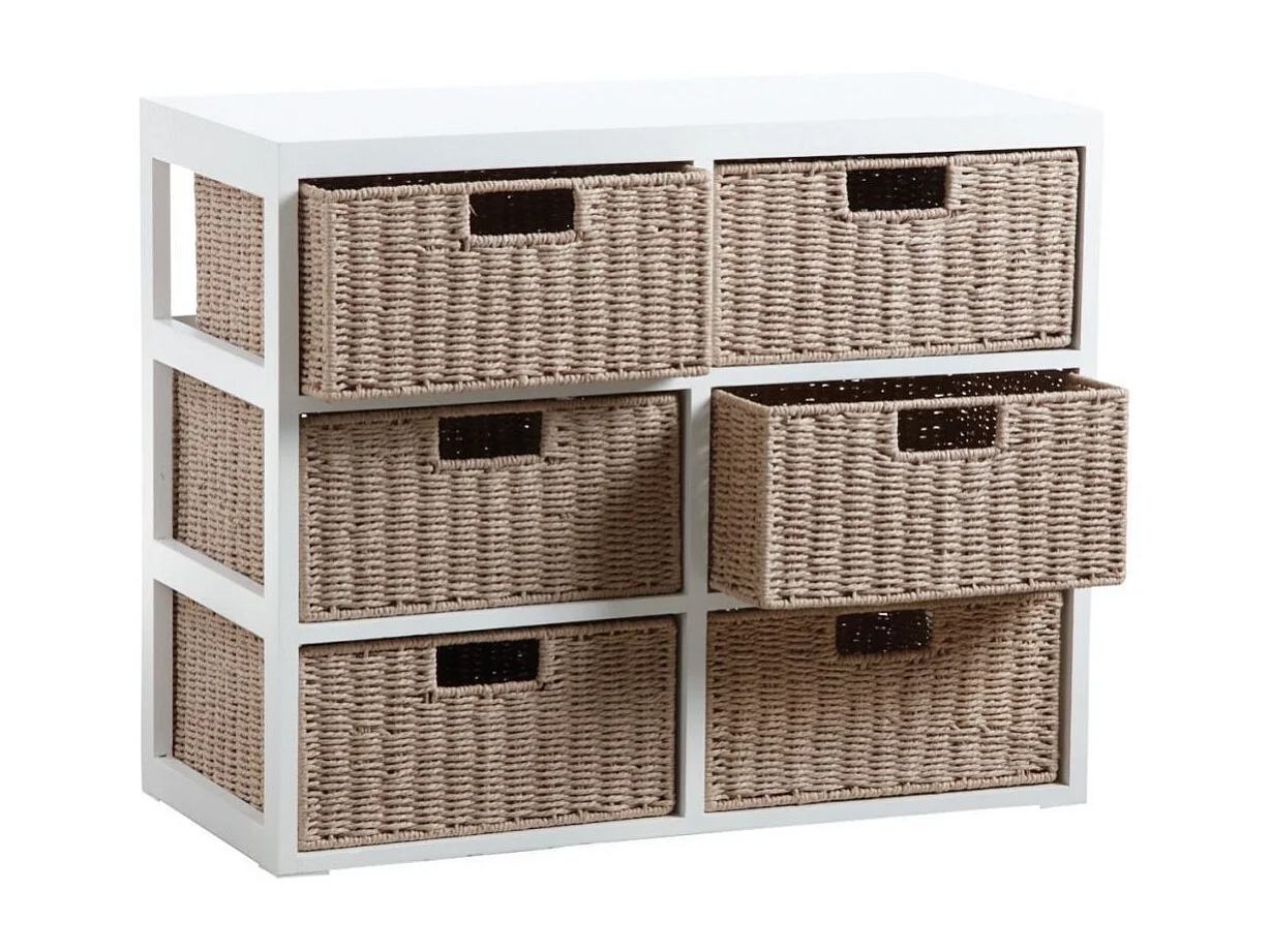 Petit meuble tiroirs en bois et papier cordé 6 tiroirs