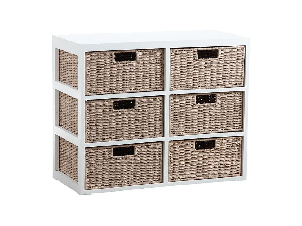 Petit meuble tiroirs en bois et papier cordé 6 tiroirs