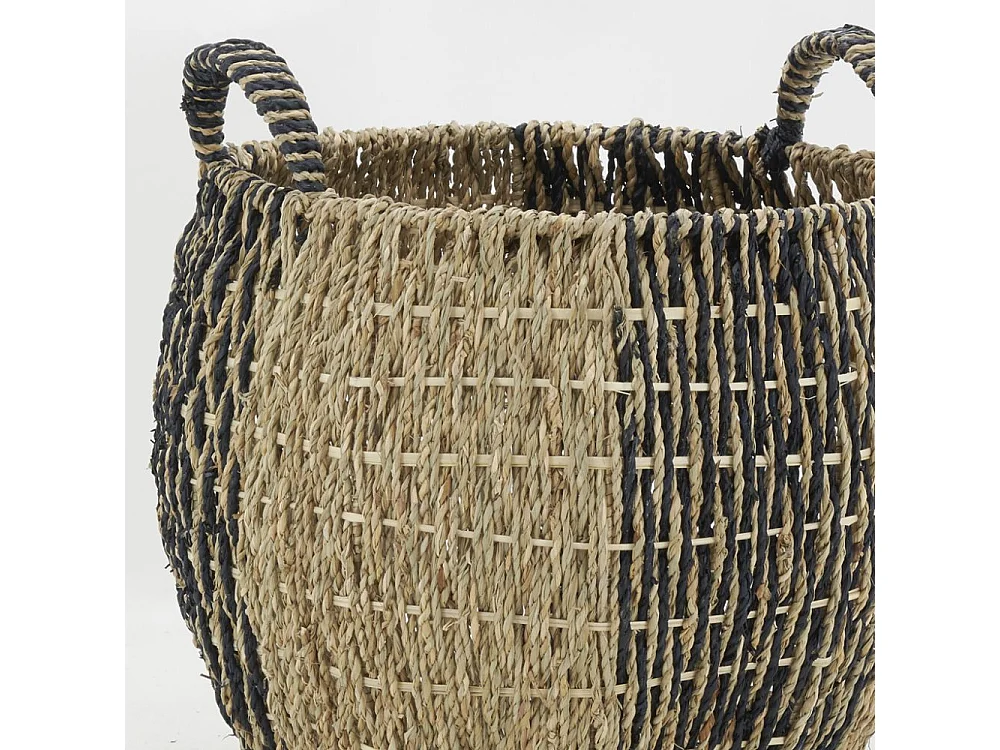 Corbeilles boules en jonc naturel et noir (lot de 3)