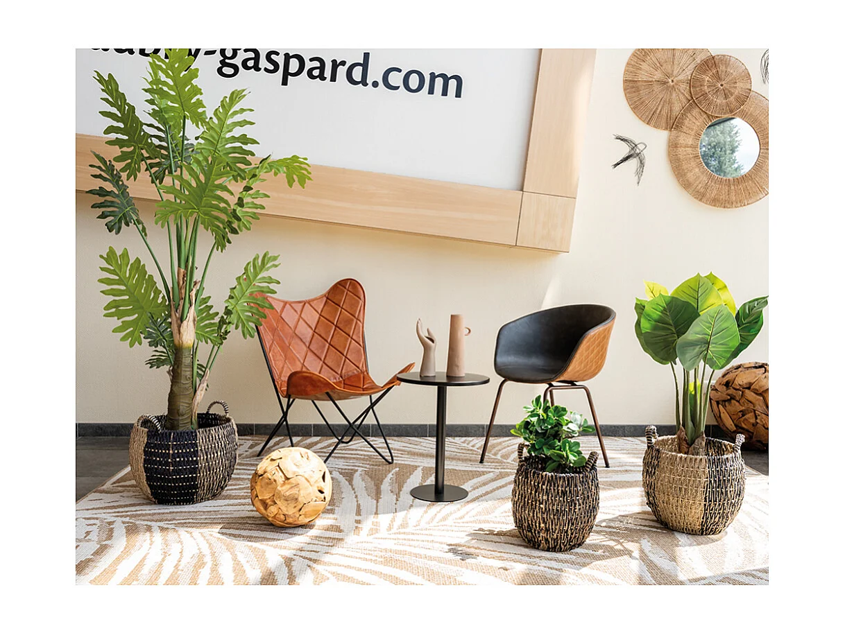 Corbeilles boules en jonc naturel et noir (lot de 3)