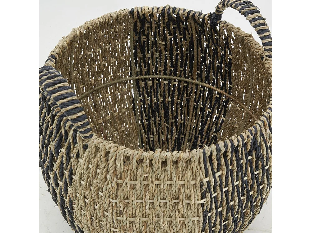 Corbeilles boules en jonc naturel et noir (lot de 3)