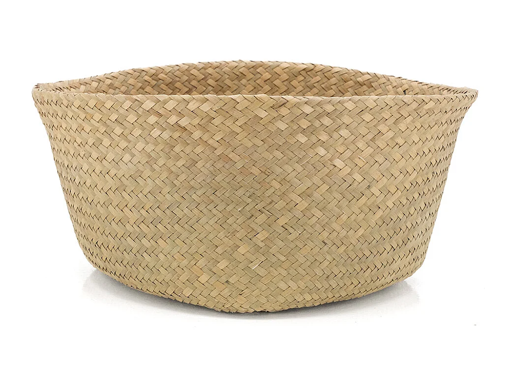 Panier rond en jonc naturel avec pompons Ponpons multicolores