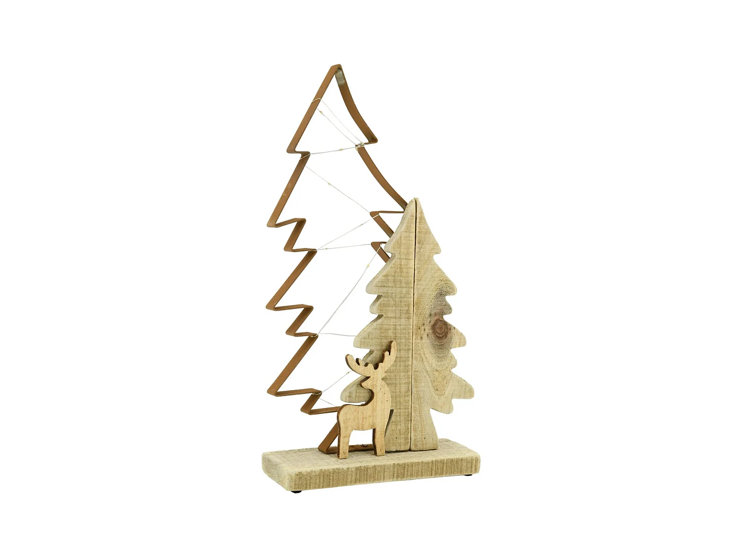 Sapins en métal et bois, guirlande led
