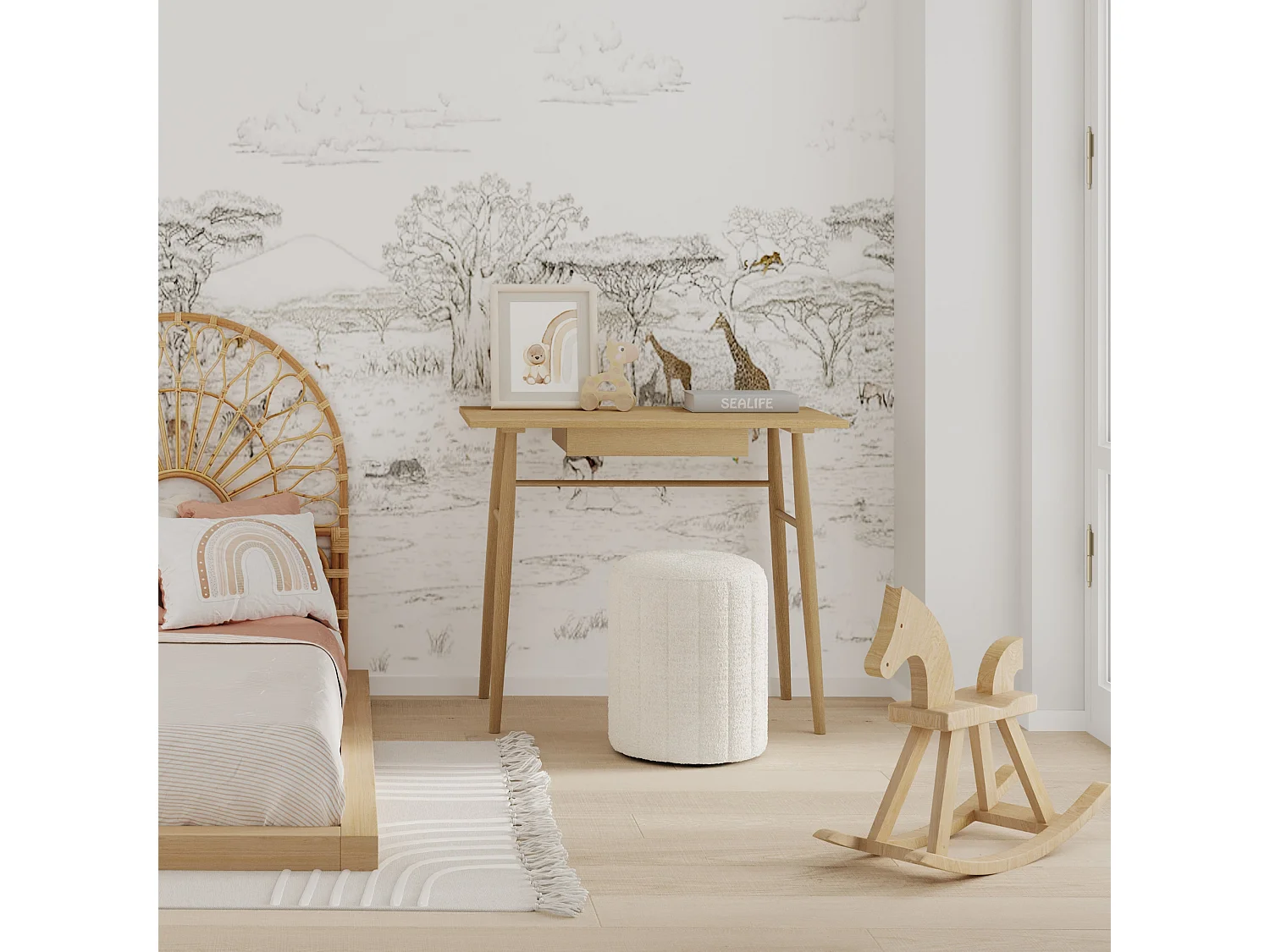 Pouf rond en tissu blanc bouclé - Eva