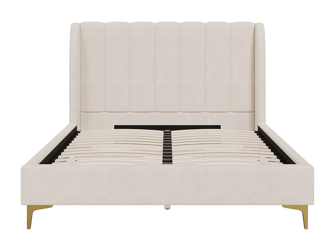 Cama de matrimonio de 140x190 cm en tejido beige con pies dorados - Koda