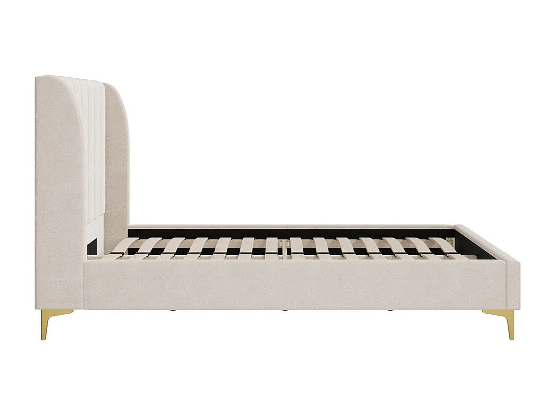 Cama de matrimonio de 140x190 cm en tejido beige con pies dorados - Koda