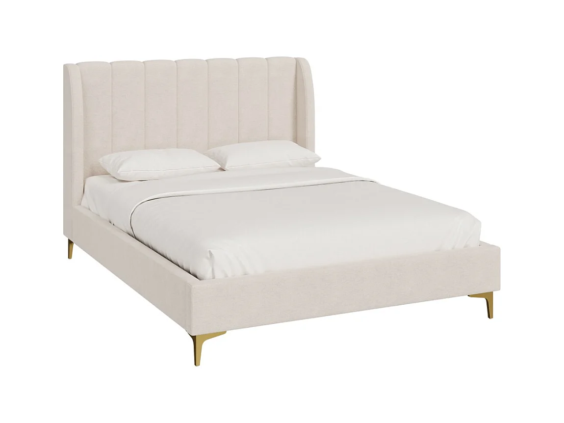 Lit double 140x190 cm en tissu beige et pieds doré - Koda
