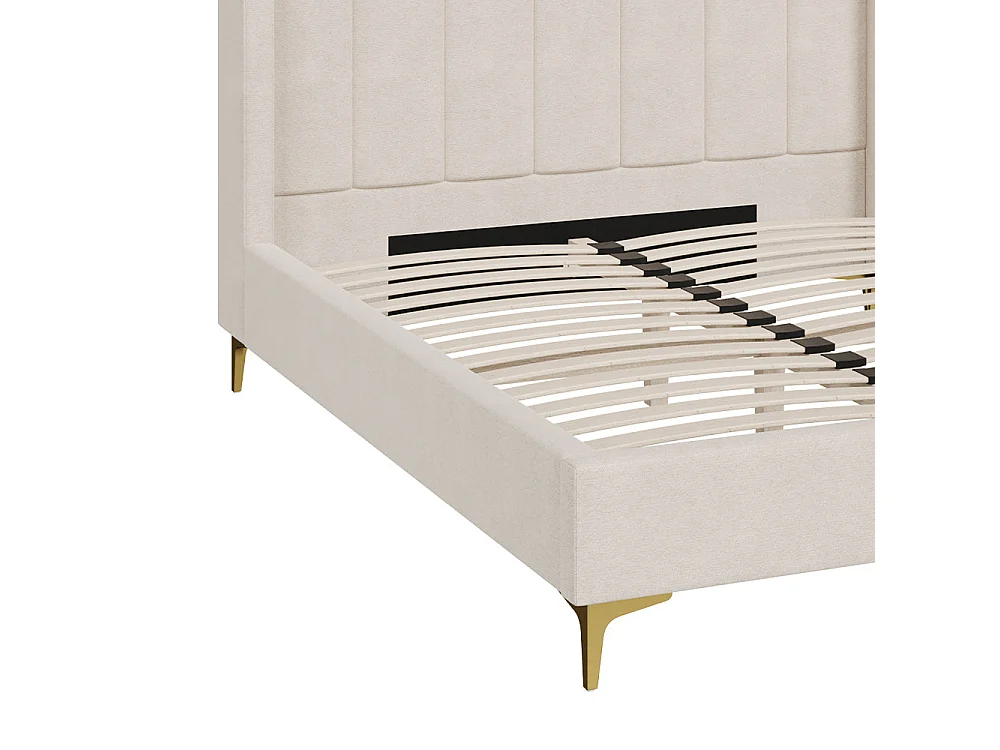 Letto matrimoniale 140x190 cm in tessuto beige con piedini dorati - Koda