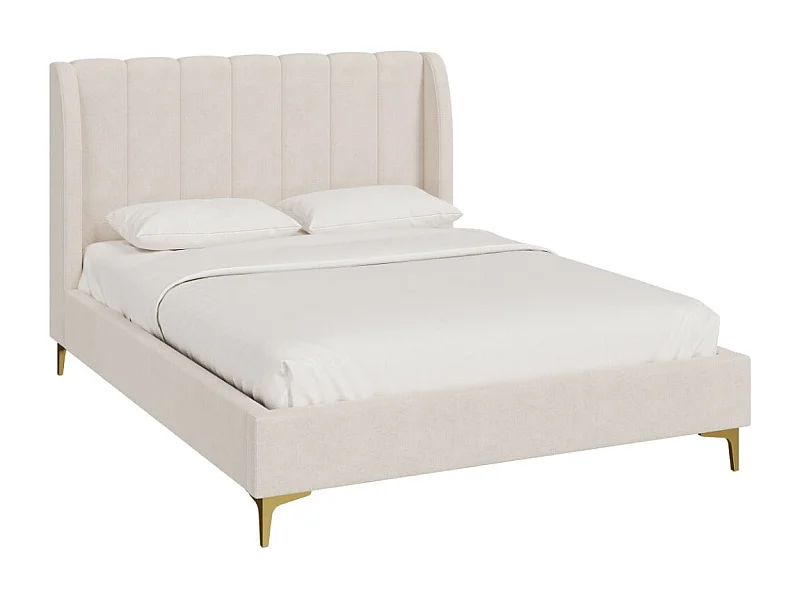 Lit double 140x190 cm en tissu beige et pieds doré - Koda