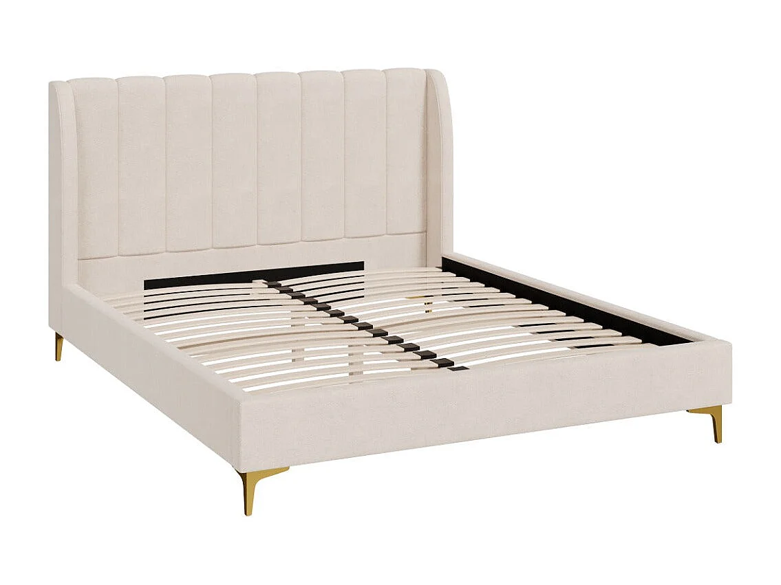 Lit double 160x200 cm en tissu beige et pieds doré - Koda