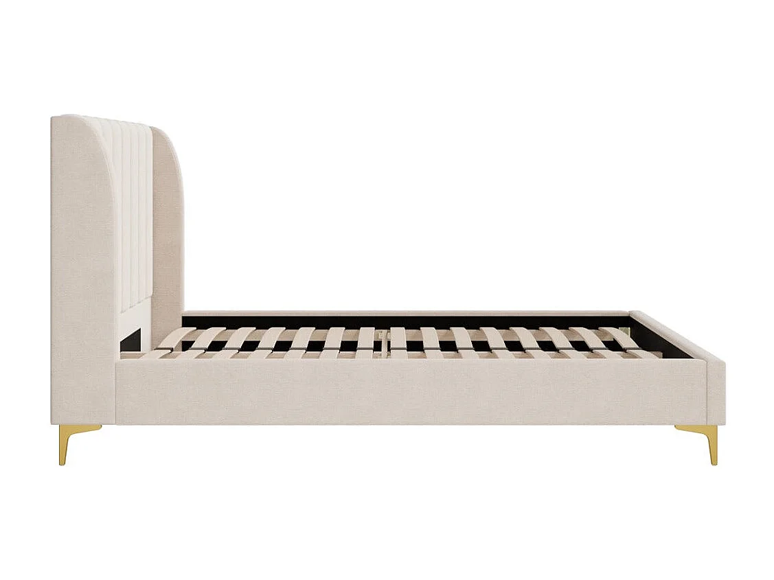 Lit double 160x200 cm en tissu beige et pieds doré - Koda