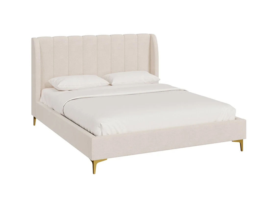 Lit double 160x200 cm en tissu beige et pieds doré - Koda