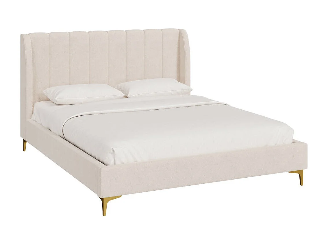 Lit double 160x200 cm en tissu beige et pieds doré - Koda
