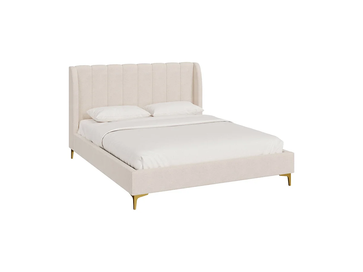 Lit double 160x200 cm en tissu beige et pieds dorés - Koda
