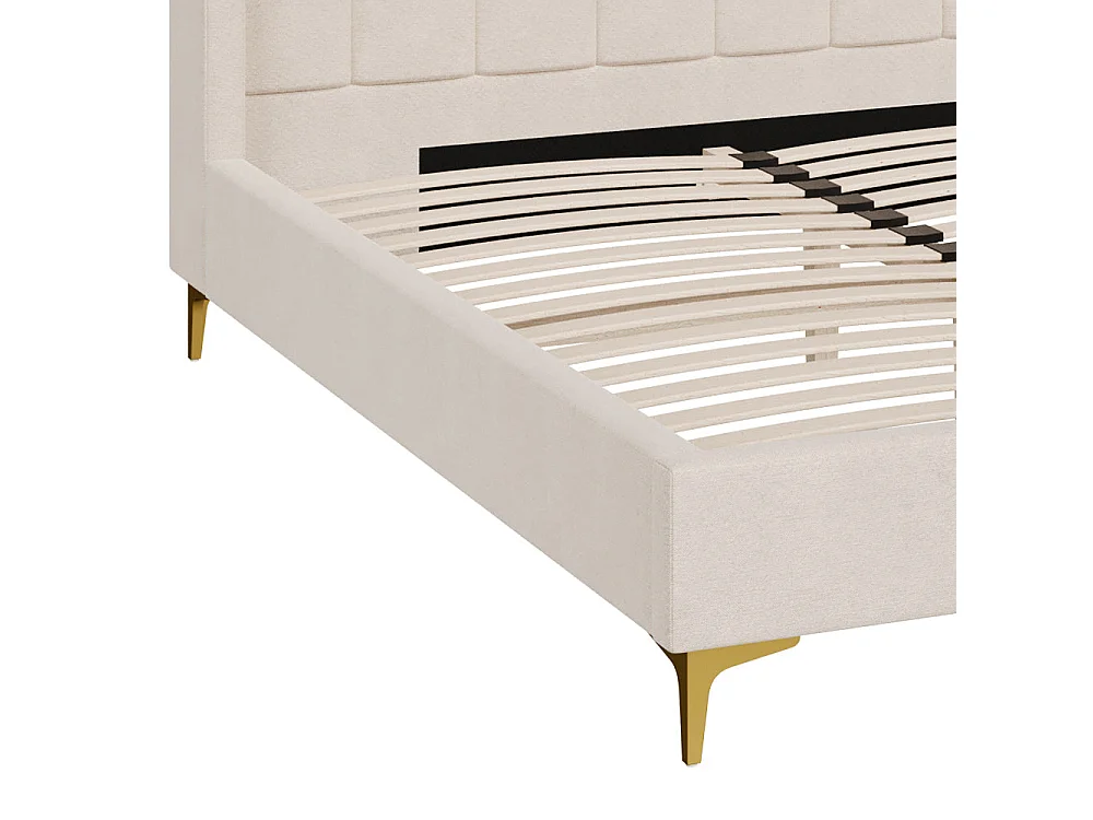 Lit double 160x200 cm en tissu beige et pieds dorés - Koda