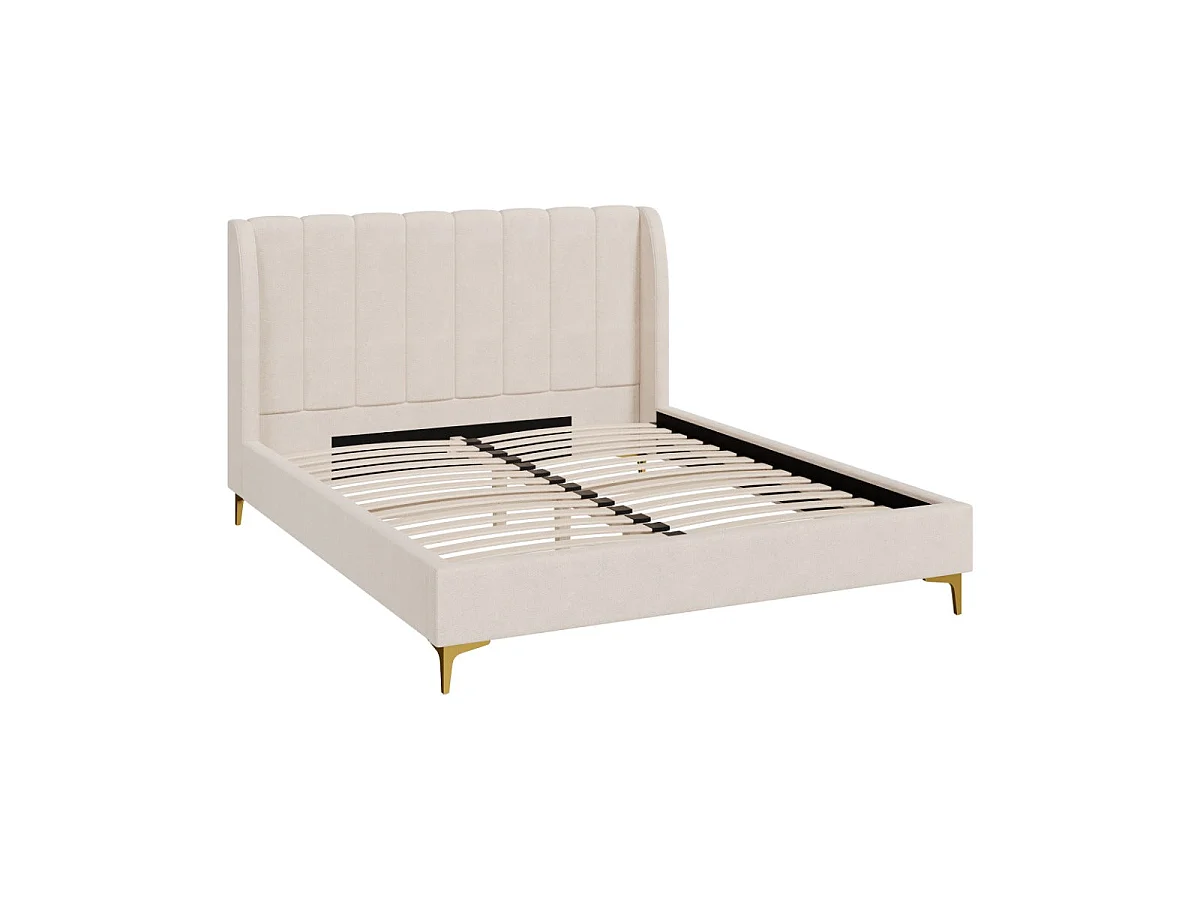 Lit double 160x200 cm en tissu beige et pieds dorés - Koda