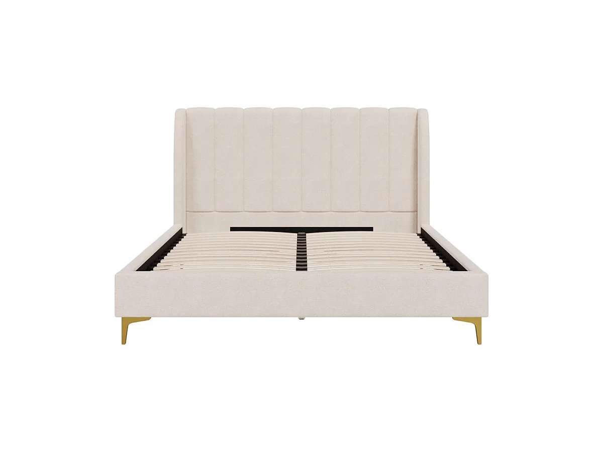 Lit double 160x200 cm en tissu beige et pieds dorés - Koda