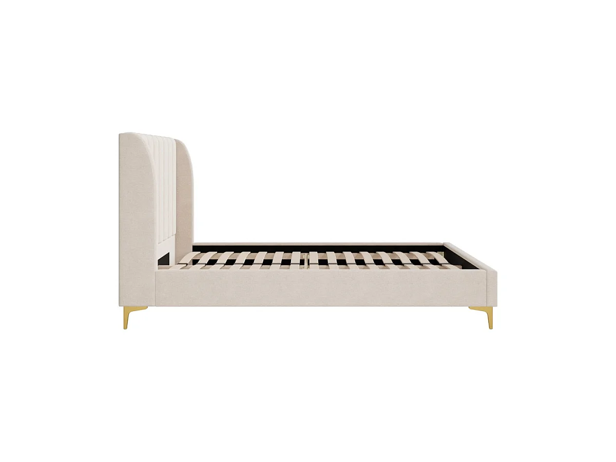 Lit double 160x200 cm en tissu beige et pieds dorés - Koda