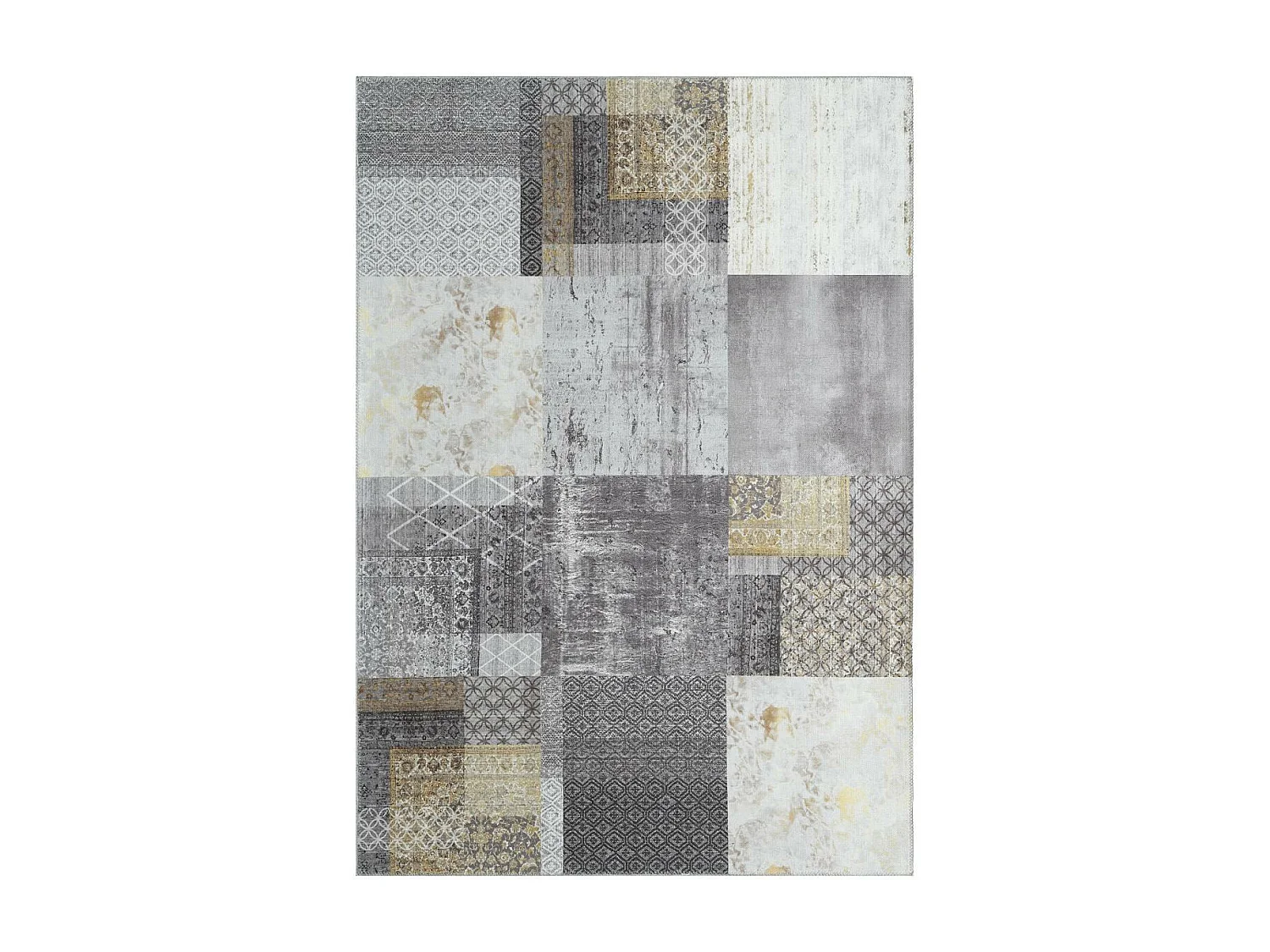 tapis couloir 80x250 tissé en coton gris et or rectangle motif damier CARRAL