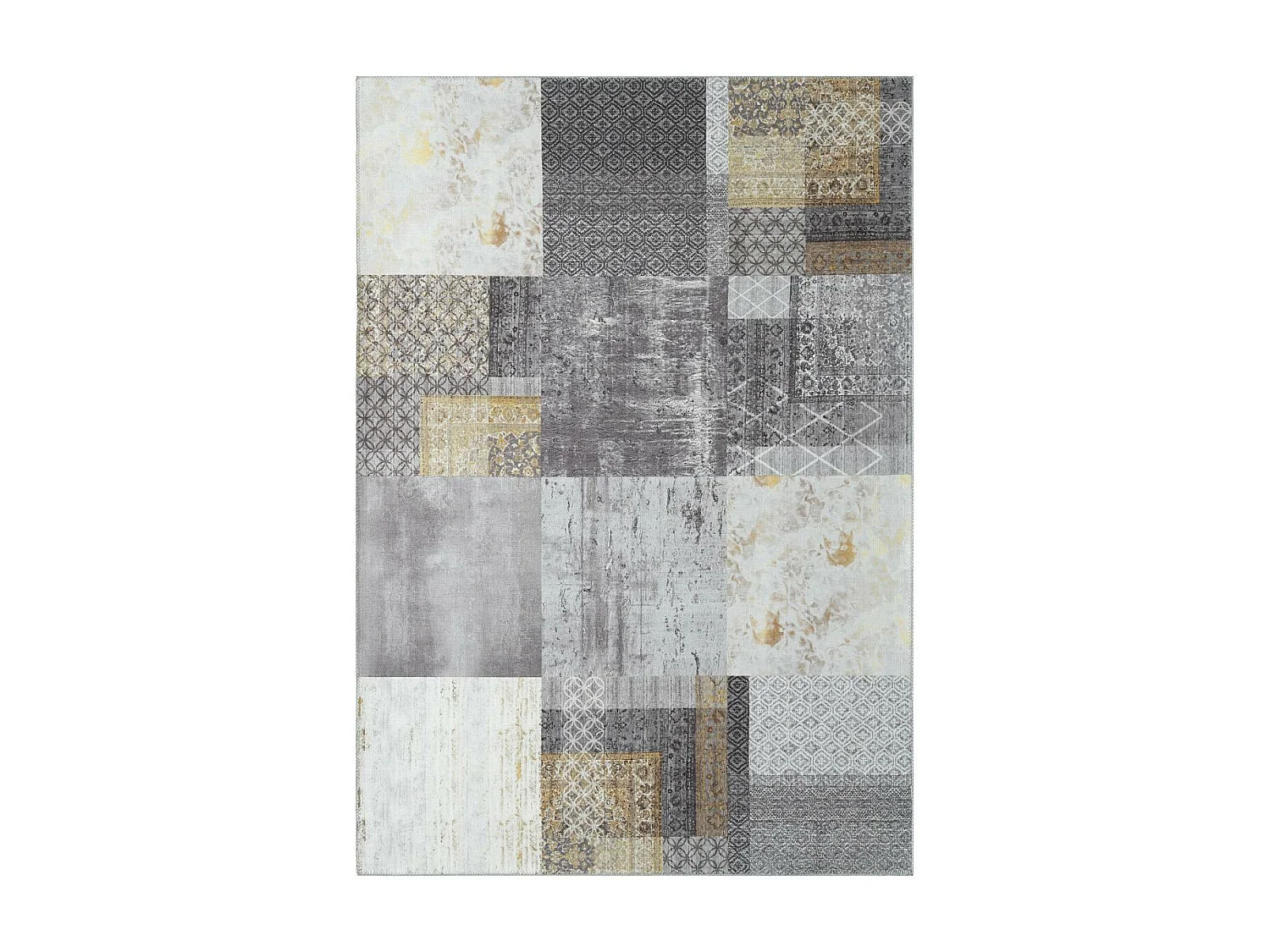 tapis couloir 80x250 tissé en coton gris et or rectangle motif damier CARRAL