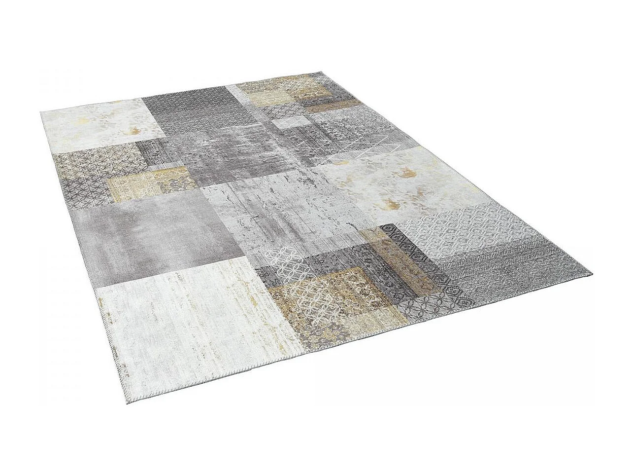 tapis couloir 80x250 tissé en coton gris et or rectangle motif damier CARRAL